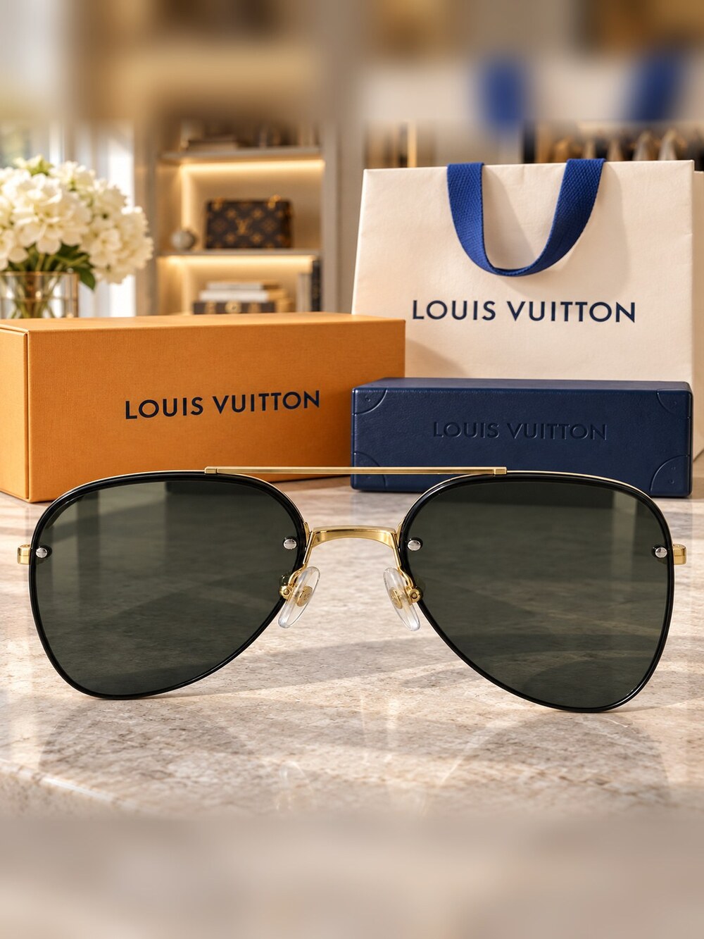 Louis Vuitton Gold Aviator Sunglasses - Picture 5 of 6
